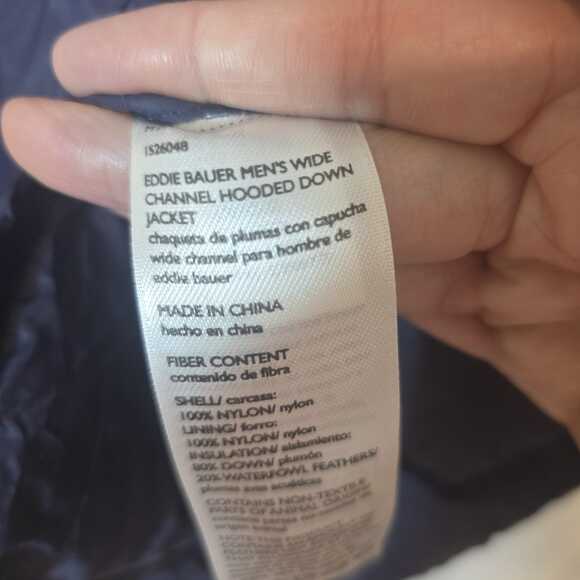 Eddie Bauer EB650 Men’s Hooded Down Puffer Jacket Size M Navy 650 Fill Quilted - Picture 8 of 10